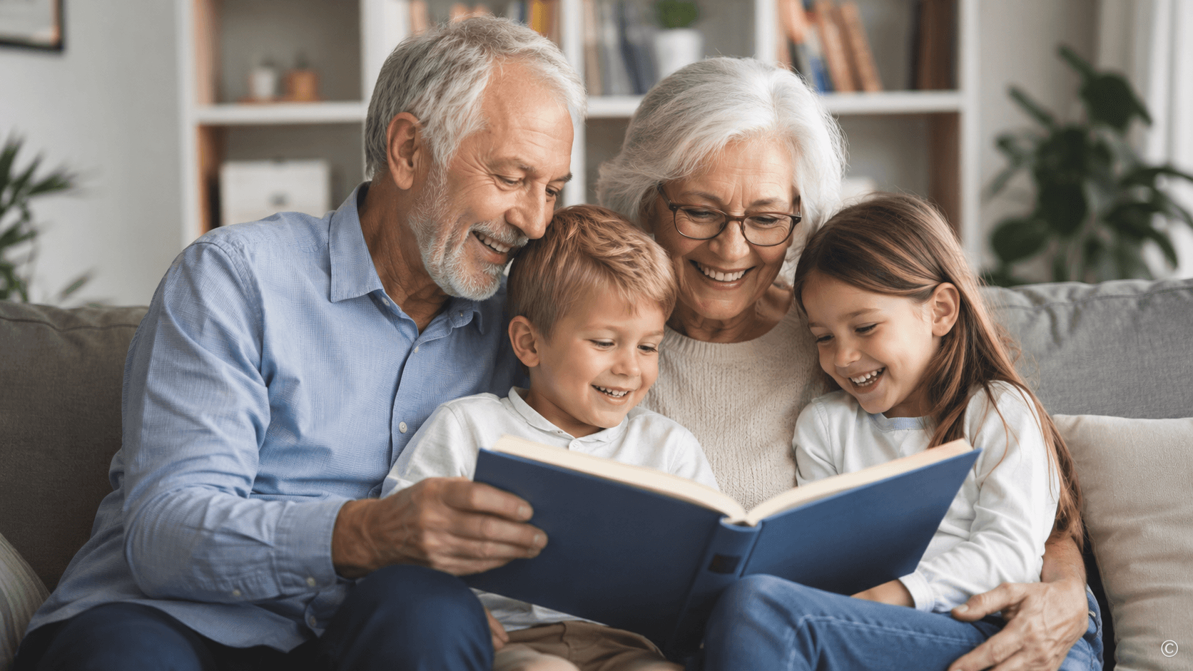Schenkung zu Lebzeiten: Fairness in der Familie sicherstellen — grosseltern buch lesen enkel sofa
